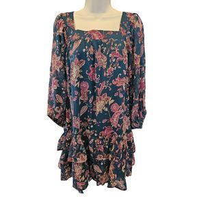 NWT Band Of The Free Floral Long Sleeve Dress Pine Berry L teired boho casual